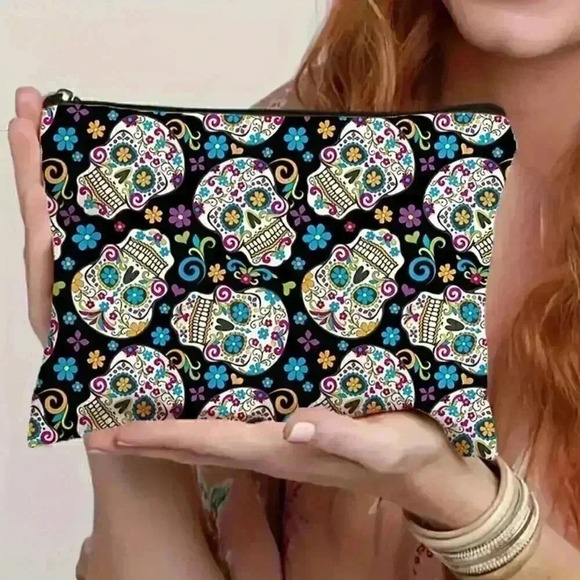 Handbags - Skull & Floral Makeup Bag